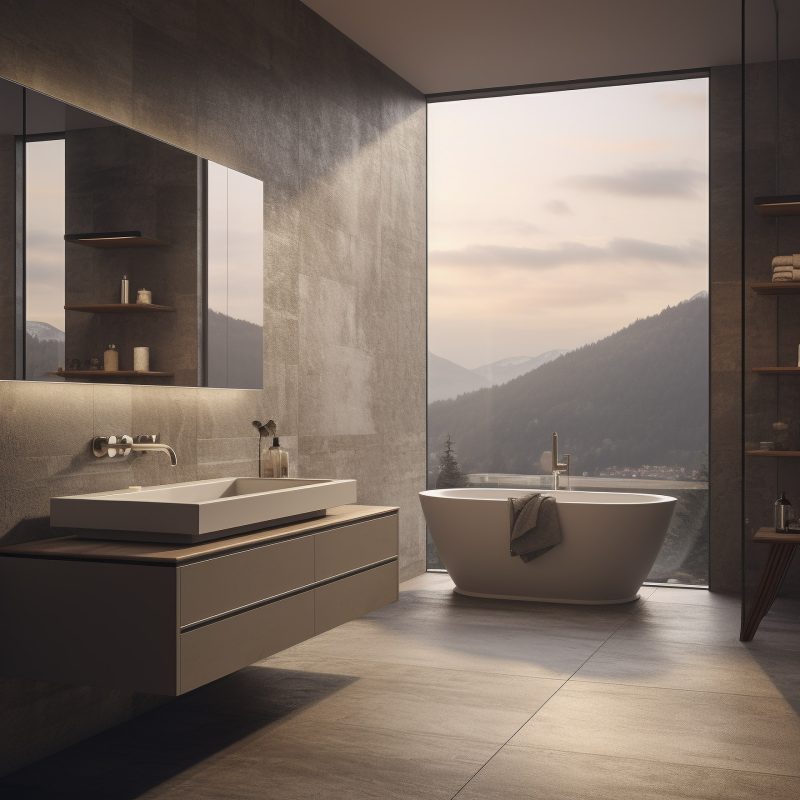 Modernes Badezimmer mit Panoramablick